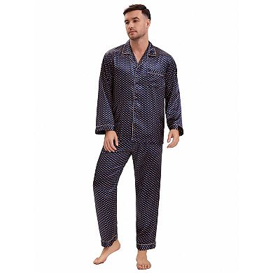 Men's 2 Pieces Button Down Printing Sleepshirt Casual Pattern Pajamas Set