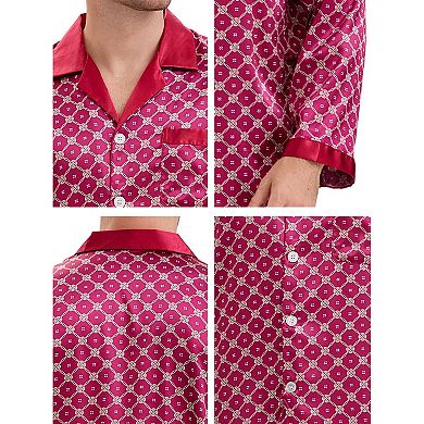 Men's 2 Pieces Button Down Printing Sleepshirt Casual Pattern Pajamas Set