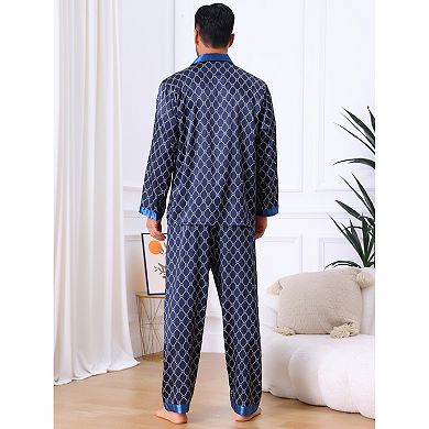 Men's 2 Pieces Button Down Printing Sleepshirt Casual Pattern Pajamas Set