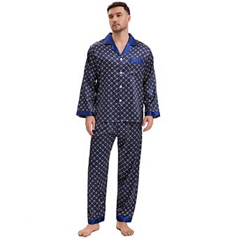 Men's 2 pc Button Down Printing Sleepshirt Casual Pattern Pajamas Set