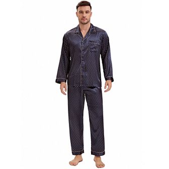 Men's 2 pc Button Down Printing Sleepshirt Casual Pattern Pajamas Set