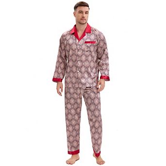 Men's 2 pc Button Down Printing Sleepshirt Casual Pattern Pajamas Set