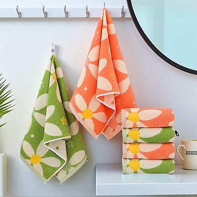 Floral Pattern Pure Cotton Soft Absorbent Decorative Hand Towels 13 x 29 Inch 4 Pack