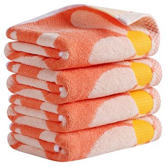 Floral Pattern Pure Cotton Soft Absorbent Decorative Hand Towels 13 x 29 Inch 4 Pack