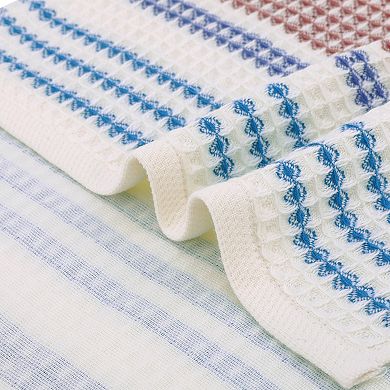 Waffle Striped Hand Towels, Soft Absorbent Cotton Hand Towel Set 13x29 Inch 4 Pack