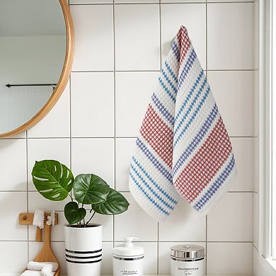 Waffle Striped Hand Towels, Soft Absorbent Cotton Hand Towel Set 13x29 Inch 4 Pack