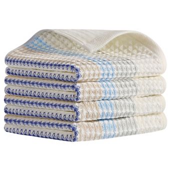 Waffle Striped Hand Towels, Soft Absorbent Cotton Hand Towel Set 13x29 Inch 4 Pack