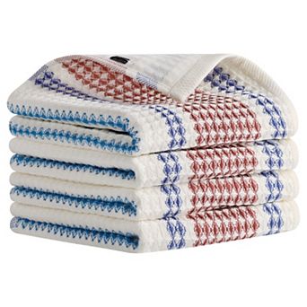 Waffle Striped Hand Towels, Soft Absorbent Cotton Hand Towel Set 13x29 Inch 4 Pack