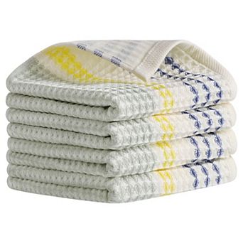 Waffle Striped Hand Towels, Soft Absorbent Cotton Hand Towel Set 13x29 Inch 4 Pack
