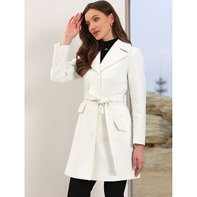 Lapel Collared Belted Coat for Women's Open Front Long Sleeve Overcoat