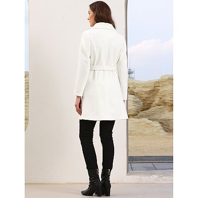 Lapel Collared Belted Coat for Women's Open Front Long Sleeve Overcoat