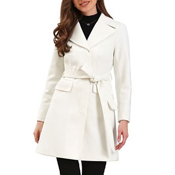 Lapel Collared Belted Coat for Women's Open Front Long Sleeve Overcoat