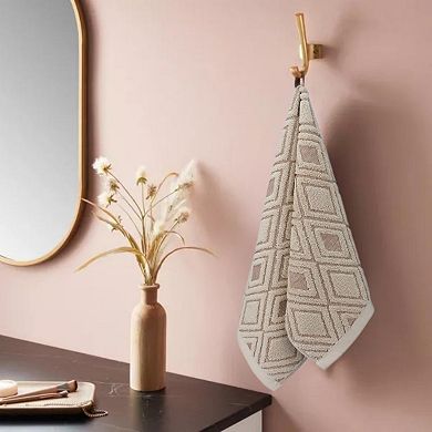 Geometric Pattern Cotton Decorative Hand Towels, 13x29 Inch Absorbent Soft Towel 4 Pack