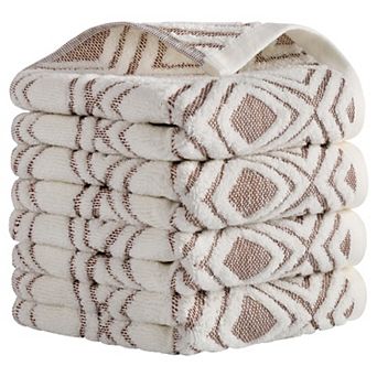 Geometric Pattern Cotton Decorative Hand Towels, 13x29 Inch Absorbent Soft Towel 4 Pack