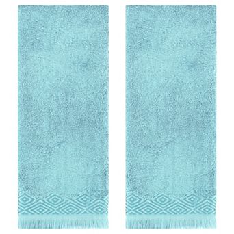 Geometric Patterns Turkish Decorative Hand Towels Set of 2, Absorbent Soft Face Towel Set 13"x29"