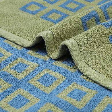 Geometry Patterned Bathroom Hand Towels, Cotton Absorbent Soft Towel, 13x28 Inch 2 Pack