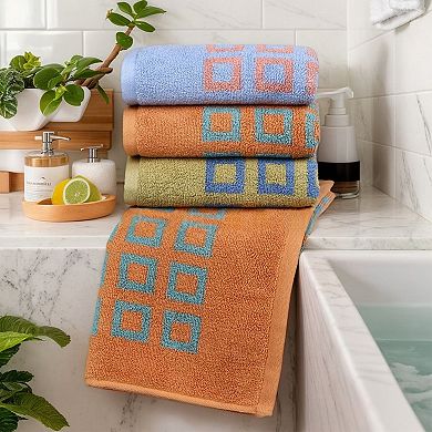Geometry Patterned Bathroom Hand Towels, Cotton Absorbent Soft Towel, 13x28 Inch 2 Pack