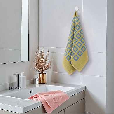 Geometry Patterned Bathroom Hand Towels, Cotton Absorbent Soft Towel, 13x28 Inch 2 Pack
