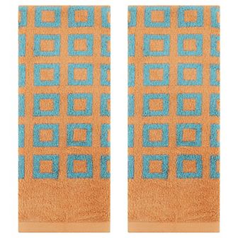 Geometry Patterned Bathroom Hand Towels, Cotton Absorbent Soft Towel, 13x28 Inch 2 Pack