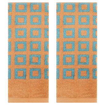 Geometry Patterned Bathroom Hand Towels, Cotton Absorbent Soft Towel, 13x28 Inch 2 Pack