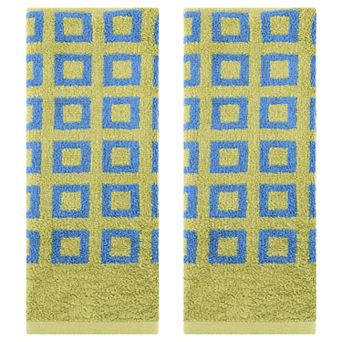 Geometry Patterned Bathroom Hand Towels, Cotton Absorbent Soft Towel, 13x28 Inch 2 Pack