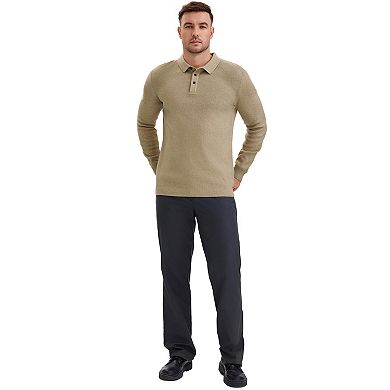 Men's Long Sleeve Solid Color Pullover Business Knitted Polo Shirt