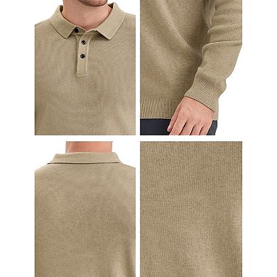 Men's Long Sleeve Solid Color Pullover Business Knitted Polo Shirt
