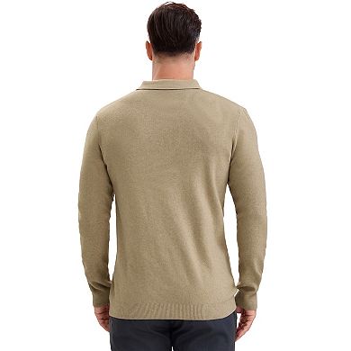 Men's Long Sleeve Solid Color Pullover Business Knitted Polo Shirt
