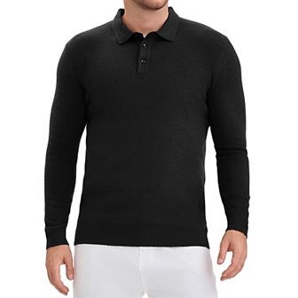 Men's Long Sleeve Solid Color Pullover Business Knitted Polo Shirt