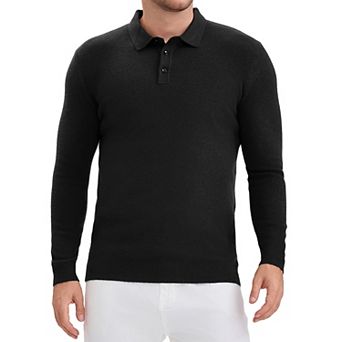 Men's Long Sleeve Solid Color Pullover Business Knitted Polo Shirt
