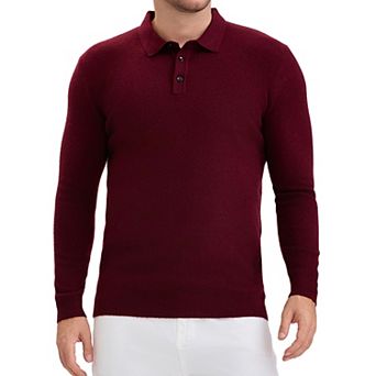 Men's Long Sleeve Solid Color Pullover Business Knitted Polo Shirt
