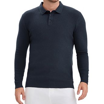 Men's Long Sleeve Solid Color Pullover Business Knitted Polo Shirt