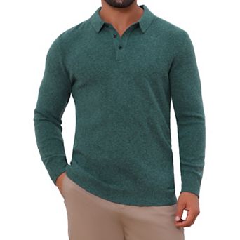 Men's Long Sleeve Solid Color Pullover Business Knitted Polo Shirt