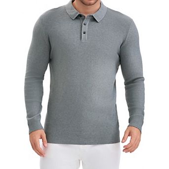 Men's Long Sleeve Solid Color Pullover Business Knitted Polo Shirt