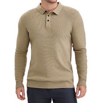 Men's Long Sleeve Solid Color Pullover Business Knitted Polo Shirt