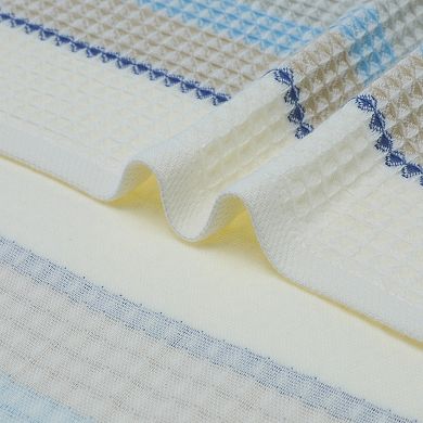 Waffle Striped Hand Towels, Soft Absorbent Cotton Hand Towel Set 13x29 Inch 2 Pack
