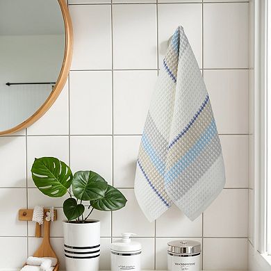 Waffle Striped Hand Towels, Soft Absorbent Cotton Hand Towel Set 13x29 Inch 2 Pack
