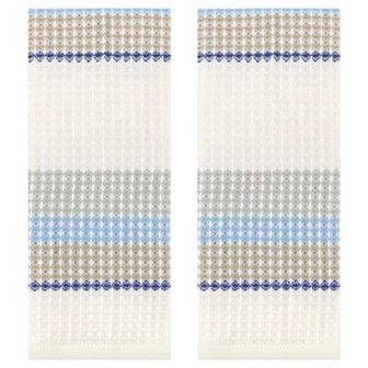 Waffle Striped Hand Towels, Soft Absorbent Cotton Hand Towel Set 13x29 Inch 2 Pack
