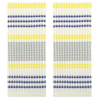 Waffle Striped Hand Towels, Soft Absorbent Cotton Hand Towel Set 13x29 Inch 2 Pack