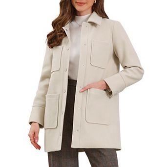 Work Short Coat for Women's Turn Down Collar Single Breasted Long Sleeve Winter Coat with Pockets