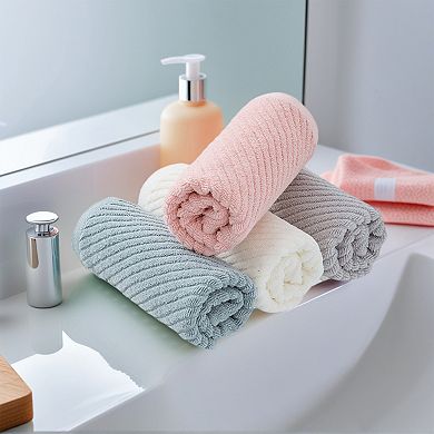 Solid Striped Decorative Hand Towels Set of 2 Cotton Soft Absorbent Hand Towel Set, 14"x30"
