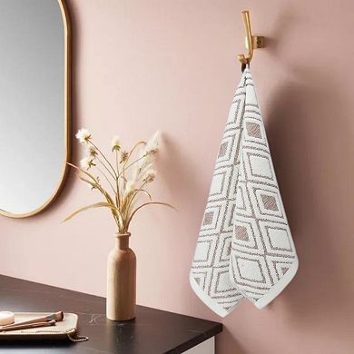 Geometric Pattern Cotton Decorative Hand Towels, 13x29 Inch Absorbent Soft Towel 2 Pack