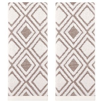 Geometric Pattern Cotton Decorative Hand Towels, 13x29 Inch Absorbent Soft Towel 2 Pack