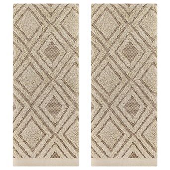 Geometric Pattern Cotton Decorative Hand Towels, 13x29 Inch Absorbent Soft Towel 2 Pack