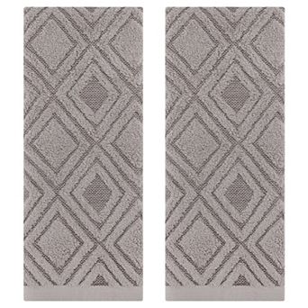 Geometric Pattern Cotton Decorative Hand Towels, 13x29 Inch Absorbent Soft Towel 2 Pack