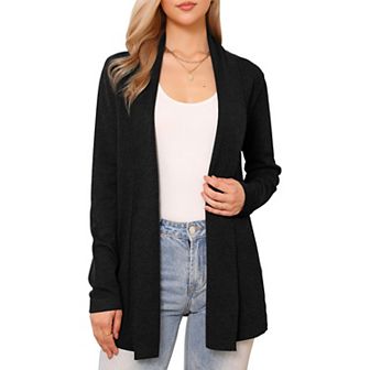 Women's Knit Cardigan Open Front Long Sleeve Lightweight Stretch Sweater Outwear Casual Cardigans