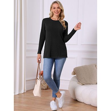 Women's Fall Winter Sweater Pullover Ribbed Knit Loose Fit Casual Crewneck Top