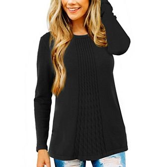 Women's Fall Winter Sweater Pullover Ribbed Knit Loose Fit Casual Crewneck Top