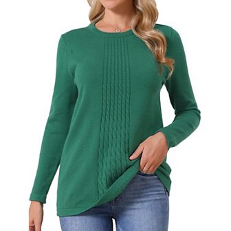 Women's Fall Winter Sweater Pullover Ribbed Knit Loose Fit Casual Crewneck Top