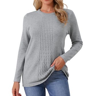 Women's Fall Winter Sweater Pullover Ribbed Knit Loose Fit Casual Crewneck Top